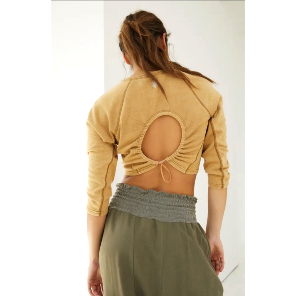 Free People MOVEMENT Circle Back Athleisure Crop Workout Yoga Top Burnt Gold